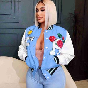 Women's Jackets Varsity Baseball Cropped Jacket Coat Women 2022 Winter Fashion Fall Clothes Sexy Casual Patchwork Y2K Streetwear Crop Jackets T230724