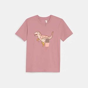 Men's T-Shirts High quality celebrity matching women's pink embroidered cute dinosaur summer round neck shirt short sleeved casual sweet spicy T