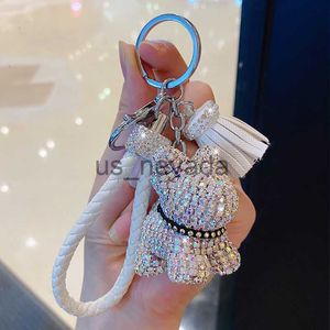 Anahtarlıklar Landards Yeni Rhinestone French Bulldog Keychain Karikatür Araba Tassel Key Ring Tutucu Pitbull Kolye Çantası Llaveros Mujer Mücevherat