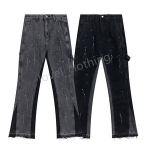 Mens Jeans flare Pants designer fashion splash ink graffiti print washed cloth High Street Luxury Women Pants Casual Plus Size S-XL