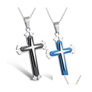 Pendant Necklaces 3 Layer Knight Cross Necklace Stainless Steel Chain Sier Gold Black Color Jewelry Gifts For Men Women Drop Delivery Dhi7U