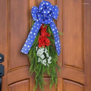 Flores decorativas Coroa de flores do Dia da Independência Festa em casa Decoração de arco de casamento vermelho branco e azul patriótico flor artificial cabide de porta