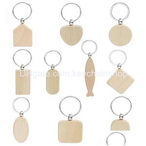 Nyckelringar Kampanjhantverk Party Favor Souvenir Plain DIY Blank Borte Wood Pendant Chain Keychain med Ring Drop Delivery Jewel Dhzdd