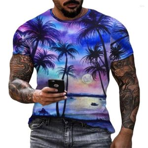 Męskie koszule T-shirt na hawajskie drzewo kokosowe 3D cyfrowy druk tropikalny O plaże na diecie swobodny luźne ubranie