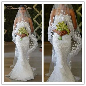 2019 Neue elegante Meerjungfrau Oscar del la Renta Spring Bridal Trägerlose Spitze bodenlange Meerjungfrau Brautkleider Maßgeschneiderte Braut G214S