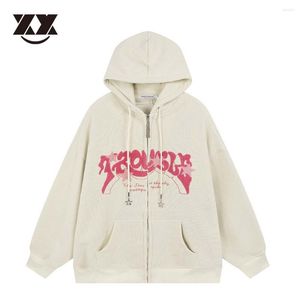 Giacche da uomo Oversize Y2k Vintage Star Lettera Stampa Zip Up Uomo Hip Hop Streetwear Moda Cappotti in cotone con cerniera con cappuccio Unisex