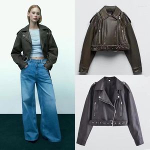 Women's Jackets PU Faux Leather Jacket For Women Fashion Vintage Zipper Bomber Girl Windbreak Moto Biker Coat In Outerwears Streewear