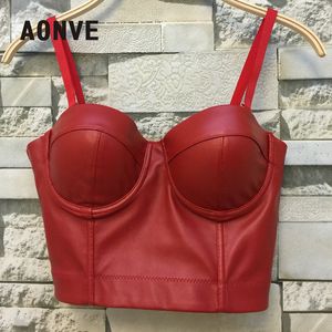 Women's Tanks Camis Aonve Women Summer Sexy Top PU Leather Festival Clothing Tops Bralette Cropped Female Punk Goth Clubwear Black Red Plus Size 230724