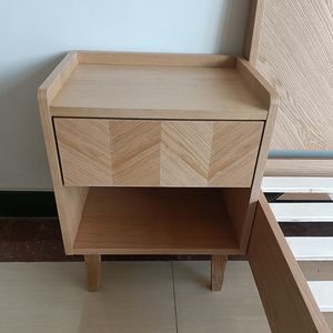 Mobili Comodino Legno massello di rovere bianco, MDF rattan incollato corteccia di legno di ghianda bianca.