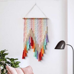 Decorative Objects Figurines Colorful Tassel Tapestry Macrame Wall Hanging Tapestry Handmade for Home Decor Bedroom Living Room Kid's Room Decoration Gift L230724