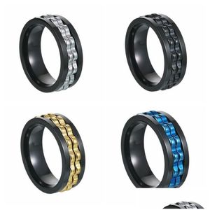 Anéis de banda Punk Engrenagem rotativa Ansiedade Fidget Anel Titânio Corrente de Aço Spinner Para Homens Rock Biker Festa de Casamento Jóias 8Mm Drop Deli Dhwkj