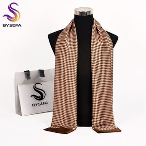 Scarves BYSIFA Men Silk Scarf Neck Scarf Fall Winter Male Long Scarves Fashion Houndstooth Business Scarf Cravat 170*30cm 230721