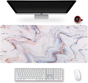 Extended Gaming Mouse Pad XXL ArtSo Large Desk Writing Pad Non Slip Rubber Base Stitched Edges 35.1 x 15.7 White Gold Marble