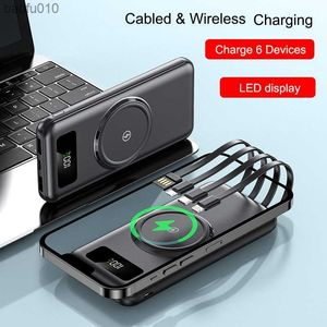 30000 mAh Qi Wireless Charger Power Bank für iPhone 14 13 Huawei Xiaomi Samsung Powerbank Eingebautes Kabel Schnellladung Poverbank L230619