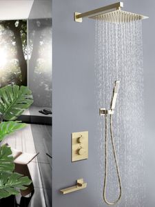 Conjunto de torneiras de banho e ducha termostáticas para banho de ouro escovado na parede