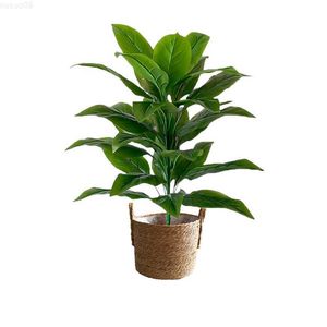 Dekorativa föremål Figurer 35''Large Artificial Palm Tropical Plastic Banana Leaves växter Big Fake Montera Tree For Home Juledekor L230724