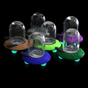 Barattoli di stoccaggio Barattolo di vetro Forma UFO Coperchio in silicone Cera Coperchio in plastica Contenitore Bottiglie per fumo Dab Rig Organizzazione Utensili da cucina per la casa