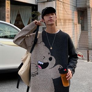 Camisolas Masculinas Outono Inverno Camisola De Malha Desenhos Animados Urso Pullovers Oversized Jumpers Feminino Hip Hop Anime Roupas Vintage