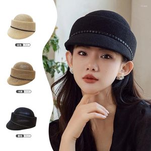 Wide Brim Hats 2023 Beret Women Summer Thin Breathable Equestrian Hat Black Fashion Big Head Circumference Short Temperament Sun Cap