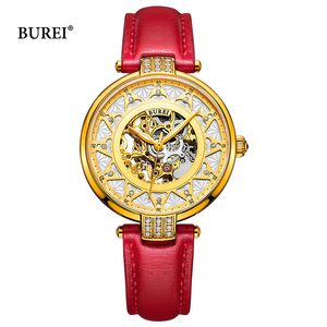 Damenuhren BUREI Marke Damenmode Gold Automatikuhr Damen Luxus Wasserdicht Saphir Hohl Mechanische Armbanduhr Reno Femino 230724