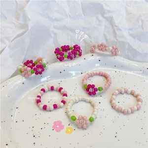 Cluster Ringe Ins Nette Koreanische Handgemachte Perlen Blume Für Frauen Mädchen Trendy Einstellbare Perle Party Schmuck Geschenk