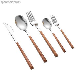 48/40/24/16 PCS IMITATION TRÄTGGRAFT CUTEL SET SET Rostfritt stål Tabeller TILLROGEFÖR SET DITT KNIVA Fork Spoon Silverware L230704