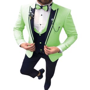 Bonito terno verde menta masculino terno de noivo ternos de casamento para homens ajuste fino blazer de um botão smoking de noivo para homem jaqueta colete p279s