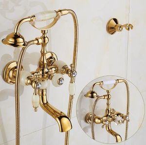 Luxury Antique Style Gold Bath Tub Faucet Ceramic Handle & Handheld Shower Head Faucet Bathtub faucet set shower faucet set