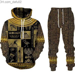 Herrspårssuits S-6XL Stora 3D-mäns egyptiska tryckta hoodie pant set Set Men's Winter and Autumn Sportswear Men's Set Z230724
