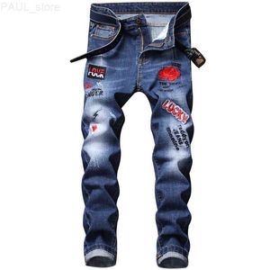 Herren Zerrissene Jeans Designer Slim Fit Hip Hop Jeans Stretch Rose Gestickte Mode Männer Schwarz Blau Denim Hosen L230724