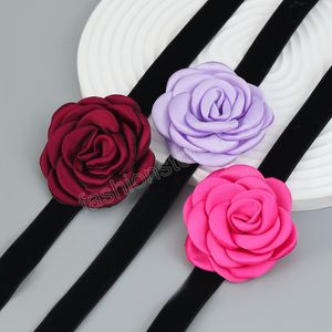 Fabric Rose Flower Clavicle Necklaces Women Choker Gothic Soft Velvet Collar Necklace Girl Neck Jewelry Gift Accessoires