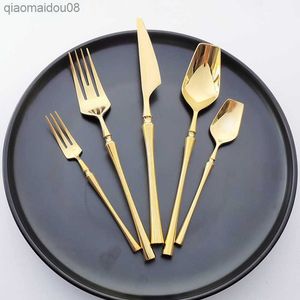 Gold Dinnerware Set Stainless Steel Tableware Set Knife Fork Spoon Flatware Dishwasher Safe Silverware Cutlery Set 5 20 30pcs L230704
