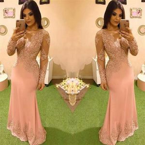 Fantastisk högkvalitativ arabisk sjöjungfru aftonklänningar långa ärmar spetsapplikationer eleganta prom party klänningar187t