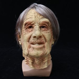 Halloween New Grandfather Grandma Wig Old Man Mask Head Cover Silver Hair Old Man Party Dress Scary