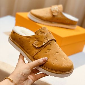 Easy Lvity Monograms Mule Sandal Fur Lining Women Men Slides Vintage Brown Tan Cosy Comfort Slippers Designer Clog Shearling warm Slip on Flat Shoes Strap Sneakers