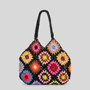 Factory wholesale ladies shoulder bags fashion 12 colors handmade crocheted handbag retro color matching flower woven bag sweet hollow handbags