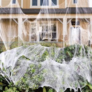 Adereços de decoração de algodão de aranha de Halloween Teia de aranha Seda de aranha Plástico Pequeno Configuração de festa de aranha