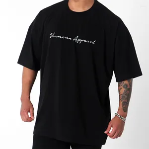 Mäns T-skjortor Bomullsöverdimensionerade t-shirts tomma anpassade broderade tee dropshoulder 200g manliga stora och höga amerikanska färska beige-toppar