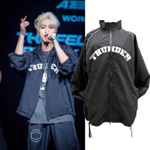 Herrenjacken KPOP ATEEZ THE FELLOWSHIP BREAK THE WALL 2022 WORLD TOUR Thunder Print Harajuku Cardigan Stehkragen Reißverschlussjacke Oberbekleidung J230724