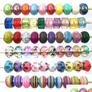 Resin Big Hole Round Rhinestone Beads Loose Spacer Bead For Diy Jewelry Making Bracelet Necklace 10Pcs Set Drop Delivery