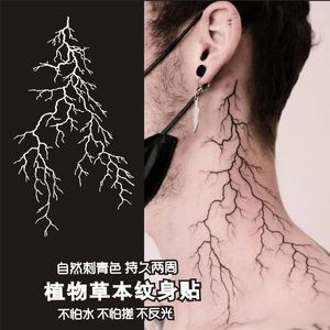 Herb Juice Tattoo Lasting Fake Tattoos for Woman Men Goth lines crack Arm Tattoos Waterproof Lightning Temporary Tattoo Stickers