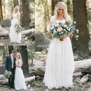 Country Wedding Dresses A line Half Sleeves Chiffon V Neck Custom Size Beach Bohemia Bridal Gowns Plus Size Wedding Dress2147