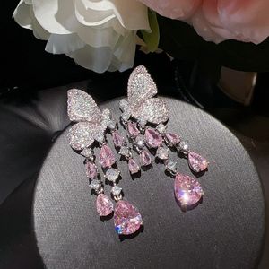 Stud de alta qualidade rosa cz zircon brincos nupciais zirconia brinco de casamento para noivas accessorie festa vestido de noite jóias 230721