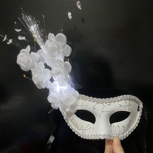 LED Glowing Girl Women White Bloom Flower Light Up Eye Mask Masquerade Ball Venice Party Sexig klänning Födelsedag bröllopspresent