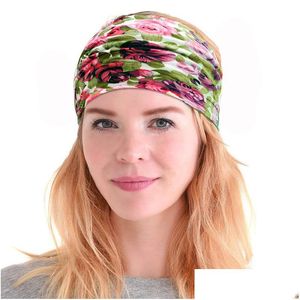 Headbands Printed Cotton Women Headband Stretch Turban Hair Accessories Headwear Yoga Run Bandage Hairs Bands Wide Headwrap Drop Del Dhs4X