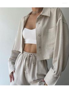 Women's Two Piece Pants Casual Cotton Linen Solid 2 Set Lapel Long Sleeve Shirt And High Waist Wide Leg Sets 2023 Fashion Lady Office Suits