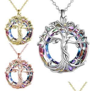 Pendant Necklaces Rose Gold Sier Tree Of Life Women Necklace Round Rainbow Crystal Birthday Gift For Girls Friends Mom Drop Delivery Dhv24