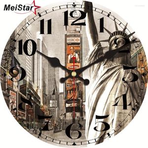 Orologi da parete MEISTAR Vintage Silent Antique Times Square Orologi di design per soggiorno Cucina Home Decor Art Large