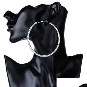 Hoop Huggie Big Earrings For Women Girls Circle Crystal Rhinestone Black Gold Sier Color Round Earings Party Gift Drop Delivery Jewelry