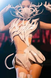 Sahne Giyim Gogo Beyaz Seksi Savaşçı Headress Performans Props Kostüm Bar ve Gece Kulübü